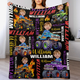 Boys Driving Trucks | Personalized Name and Photo Blankets | Gifts for Kids